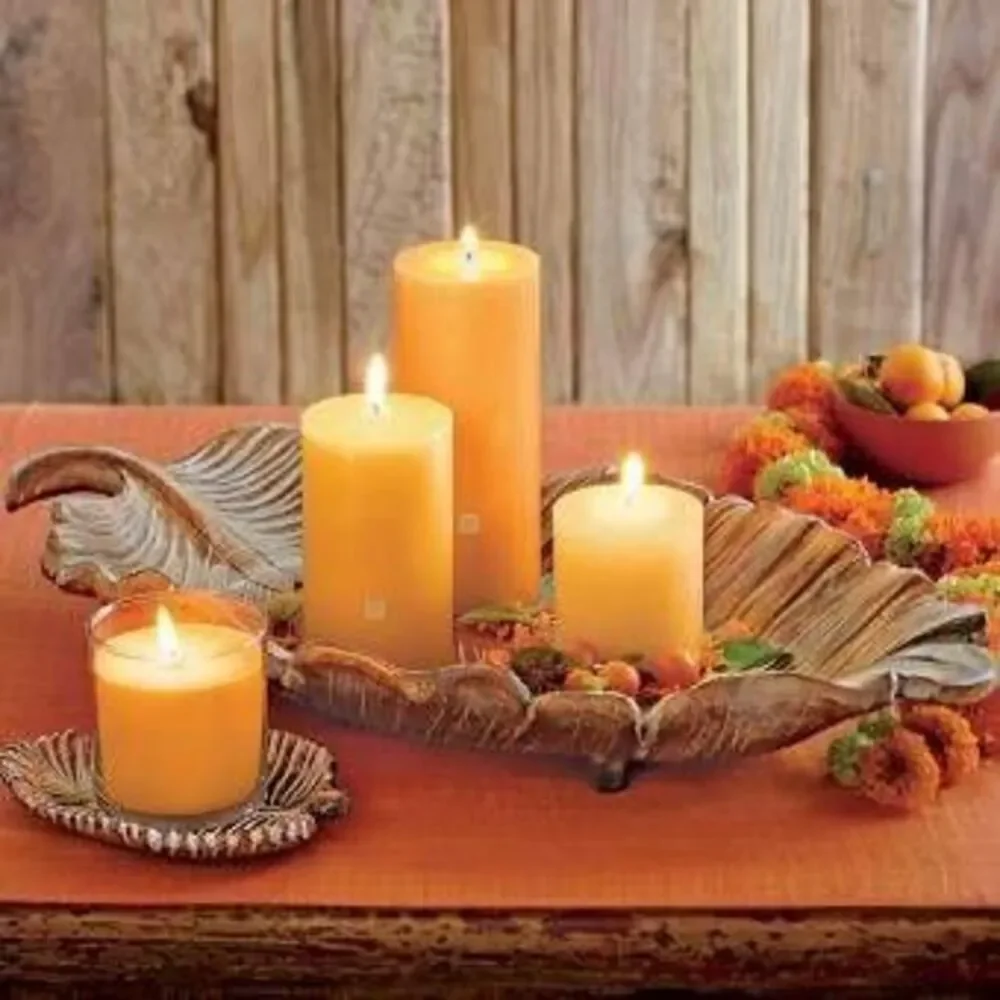 🩵NIB Partylite Brown Leaf Sculpted Pillar Candle Garden Centerpiece - Picture 5 of 15